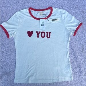 L'AGENCE White Tee with Red Heart and 'YOU' Graphic